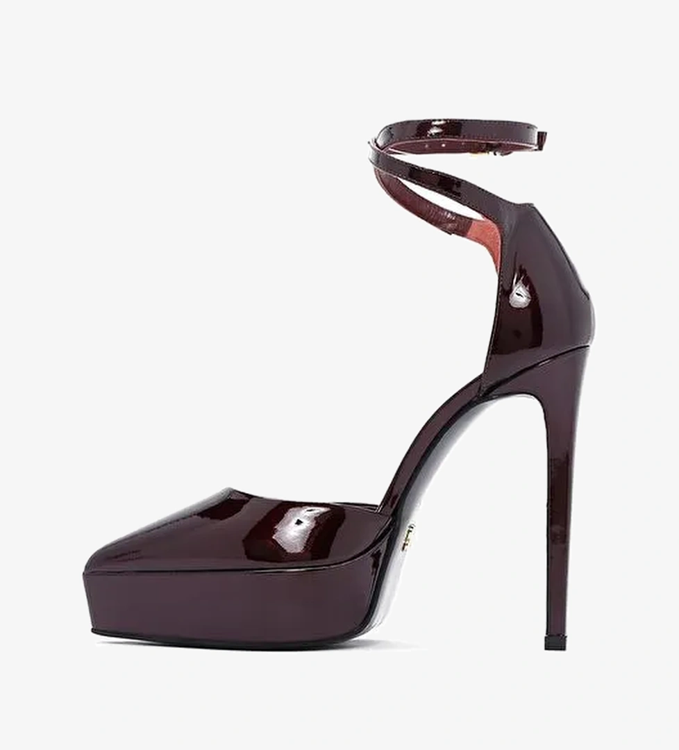 Kadın Bordo Bilekten Tokalı Platform Yüksek Topuklu Rugan Deri Ayakkabı 25AFD120016 - Görsel 1