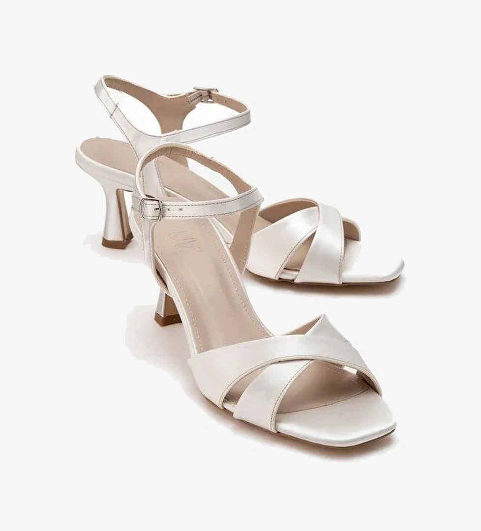 MELİN Sedef Saten Çapraz Bantlı Kadın Topuklu Ayakkabı - Görsel 1