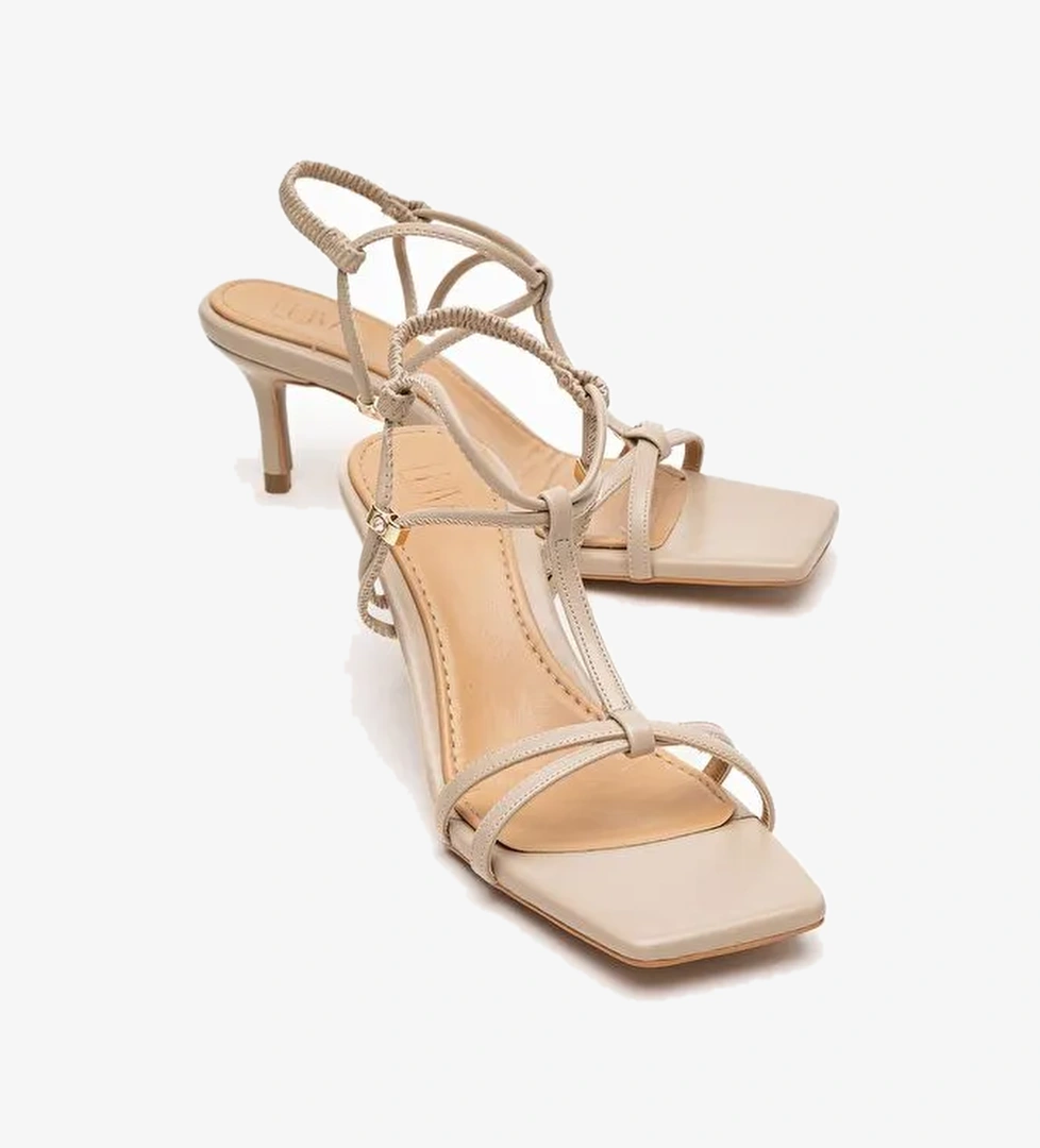 GIBSON Bej Kare Burunlu Kadın Topuklu Sandalet - Görsel 1