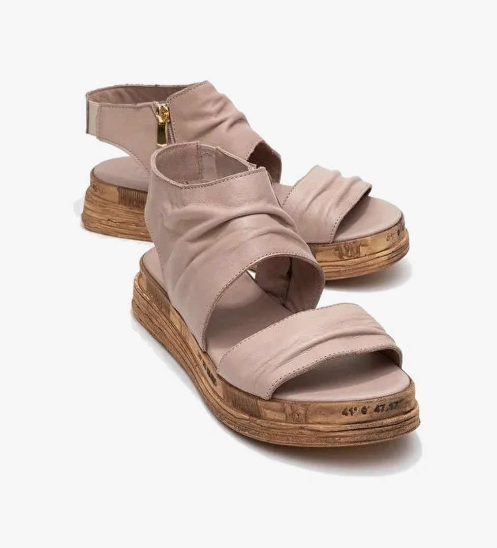 LUNAS Taş Hakiki Deri Yandan Fermuarlı Kadın Sandalet - Görsel 1