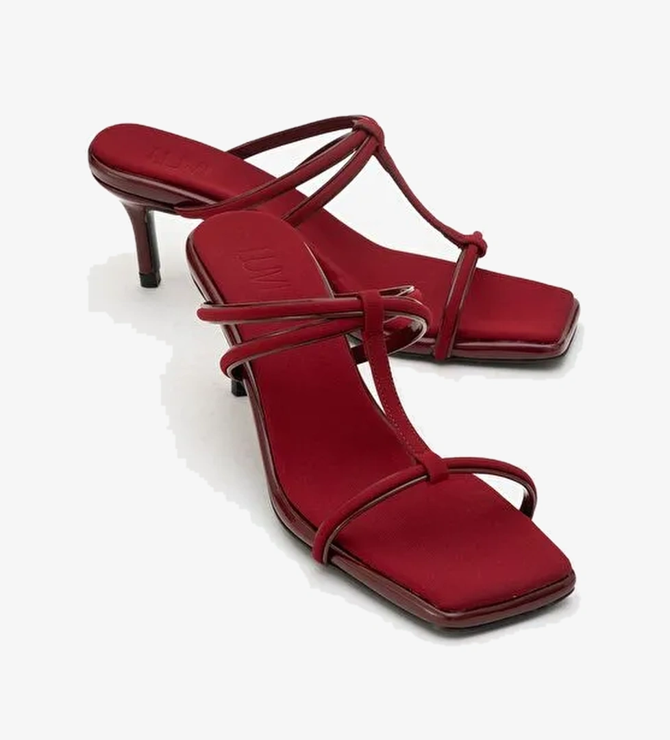 MOCHA Bordo Kare Burunlu İnce Bantlı Kadın Topuklu Terlik - Görsel 1