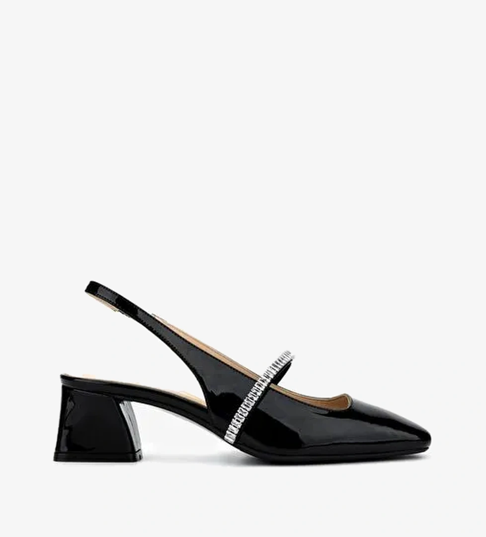 Valmenti Kadın Hakiki Deri Siyah Rugan Topuklu Ayakkabı - Görsel 1