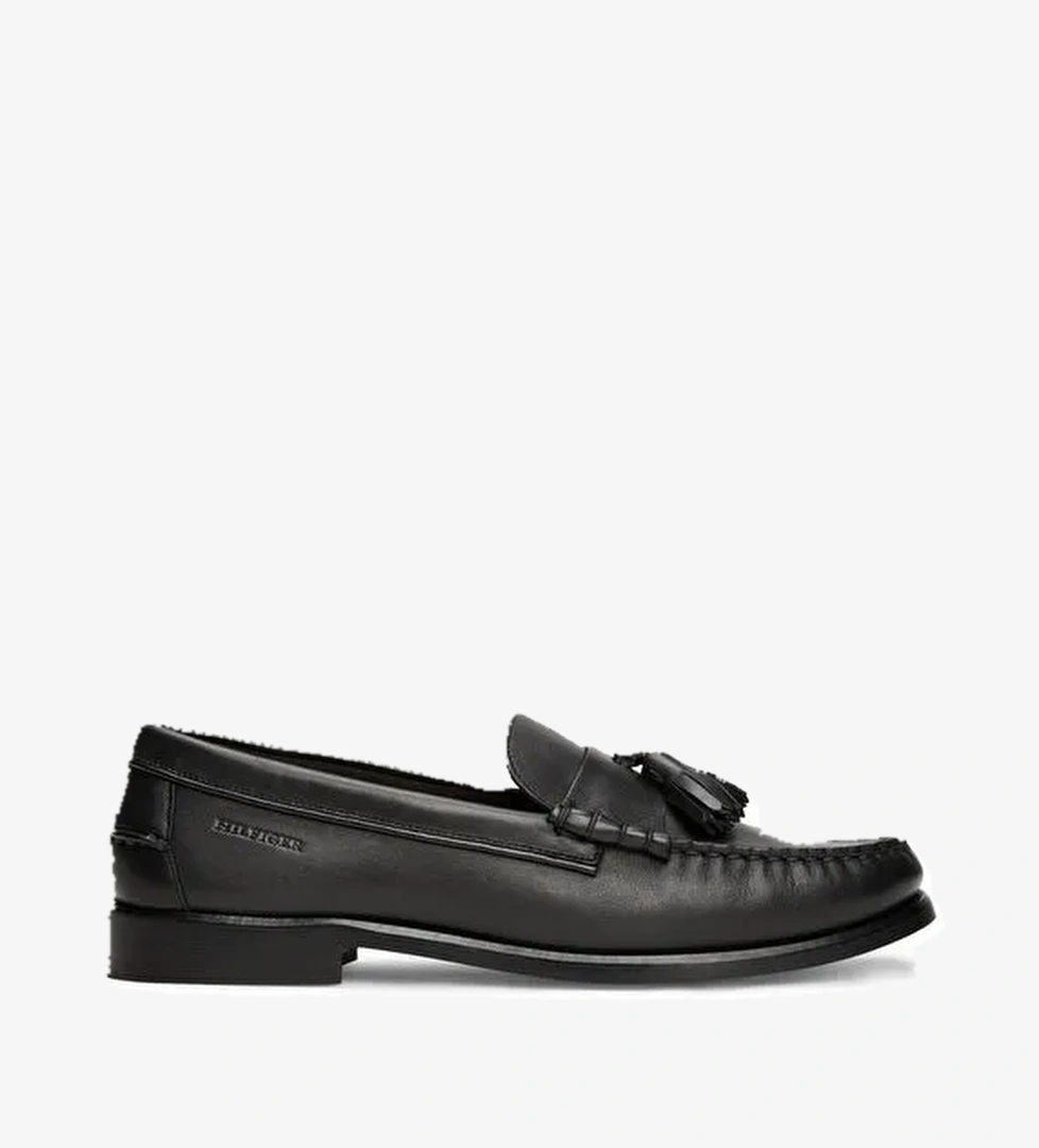 Tommy Hilfiger Siyah Erkek Klasik Ayakkabı HILFIGER TASSEL LTH LOAFER - Görsel 1