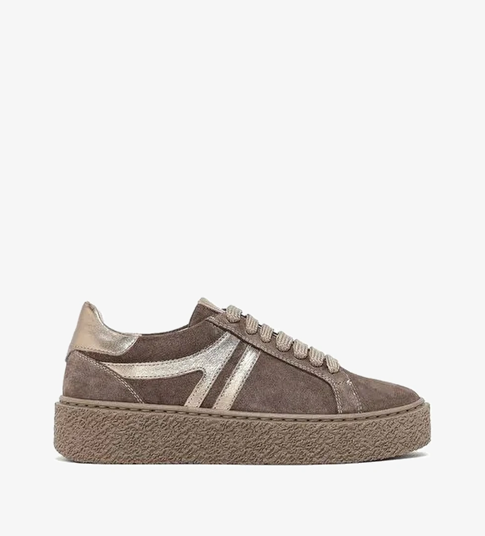 Kadın Vizon Bağcıklı Kalın Tabanlı Süet Deri Sneaker 25AFD511110 - Görsel 1