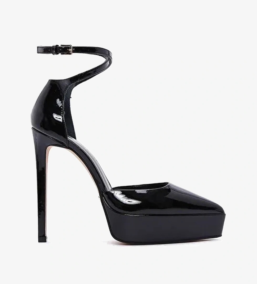 Kadın Siyah Bilekten Tokalı Platform Yüksek Topuklu Rugan Deri Ayakkabı 25AFD120016 - Görsel 1
