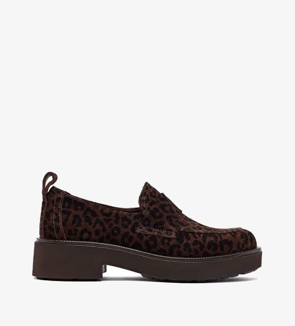 Kadın Leopar Desenli Süet Deri Maskülen Loafer 25AFD201710 - Görsel 1