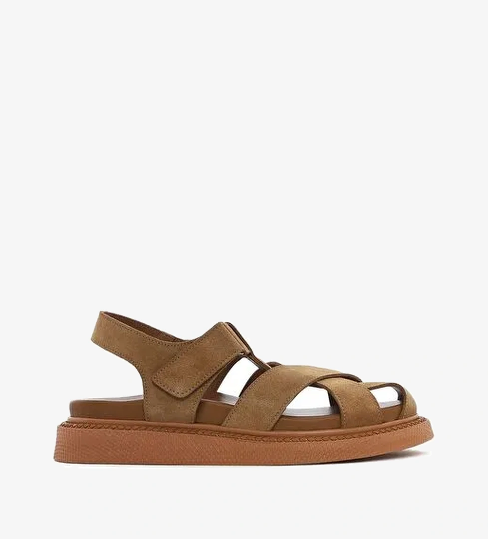 Kadın Taba Süet Deri Sandalet 25SFD300910 - Görsel 1