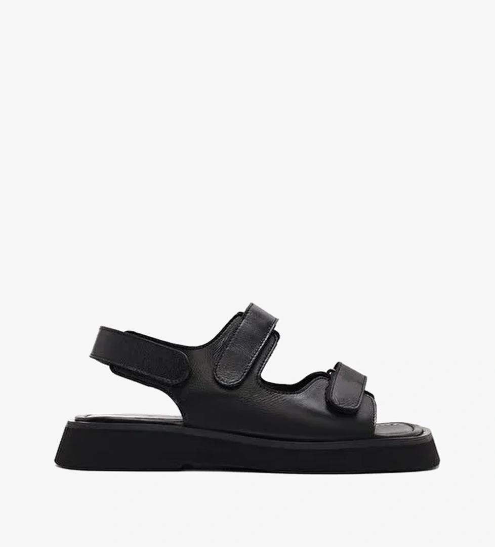 Kadın Siyah Bantlı Deri Sandalet 25SFD130818 - Görsel 1