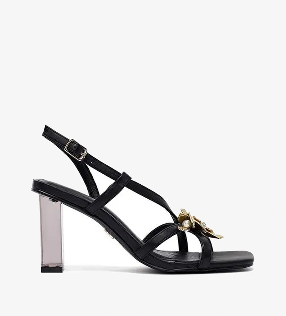 Kadın Siyah Tokalı Şeffaf Kalın Topuklu Sandalet 25SFD442618 - Görsel 1