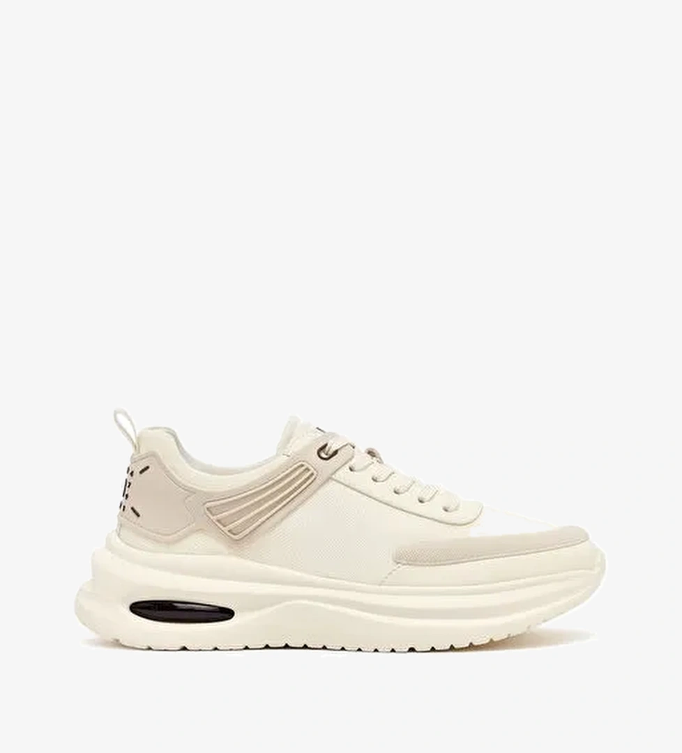 Erkek Bej Bağcıklı Kalın Tabanlı Kumaş Sneaker 25SFD69226F - Görsel 1