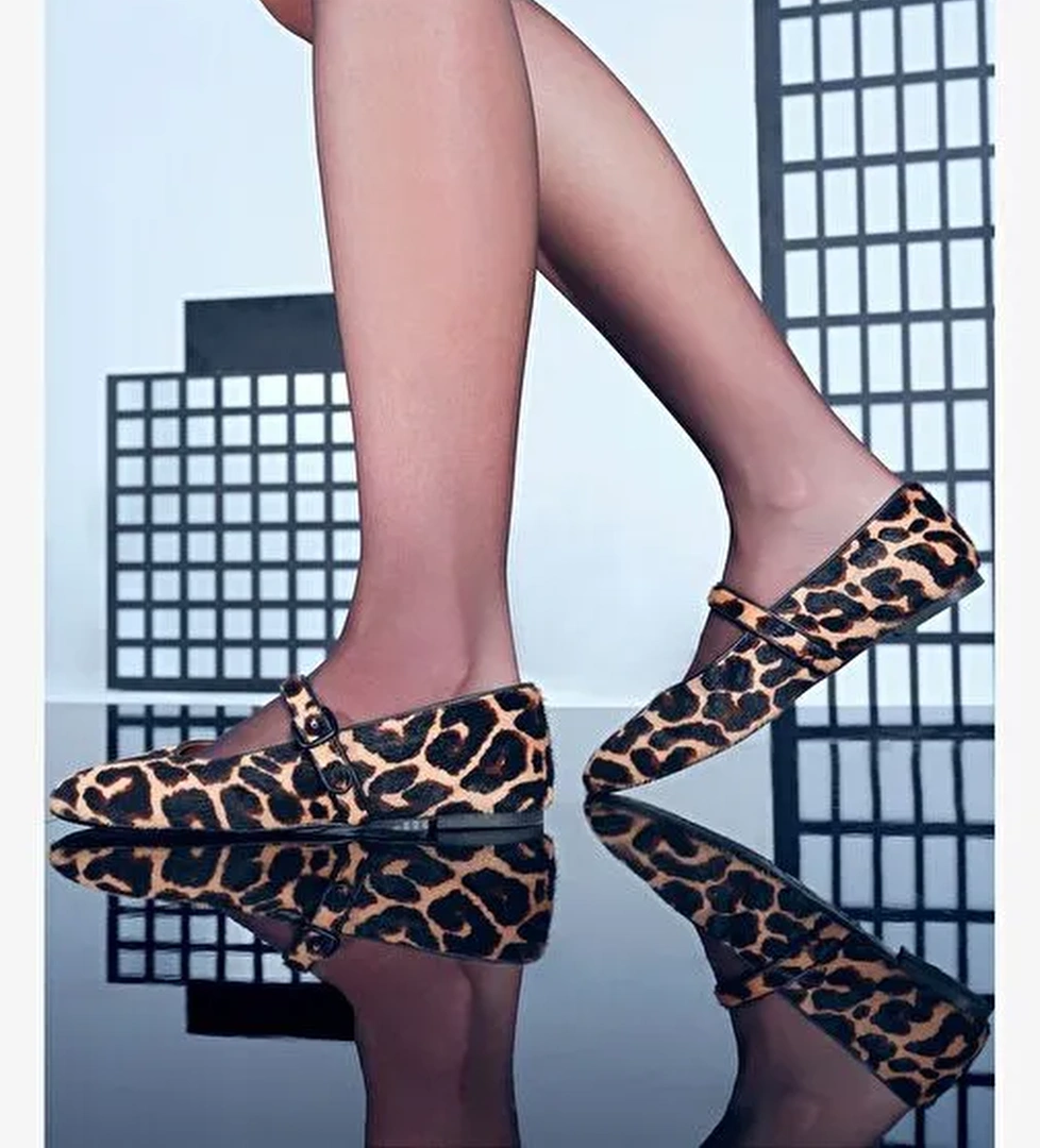 Kadın Leopar Tokalı Deri Babet 25AFD1401W2 - Görsel 1