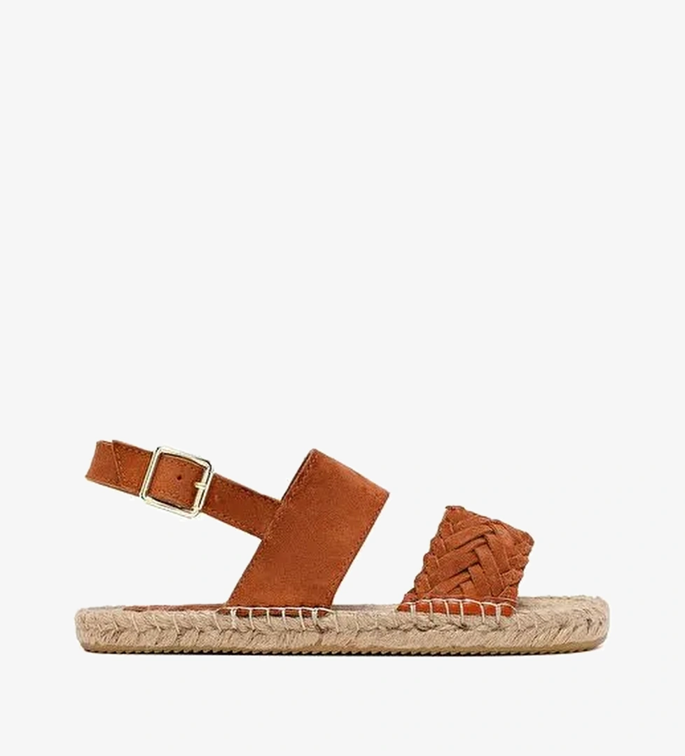 Kadın Turuncu Örgü Detaylı Süet Deri Espadril 25SFD206310 - Görsel 1