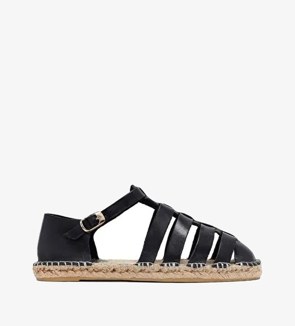 Kadın Siyah Deri Espadril 25SFD206518 - Görsel 1