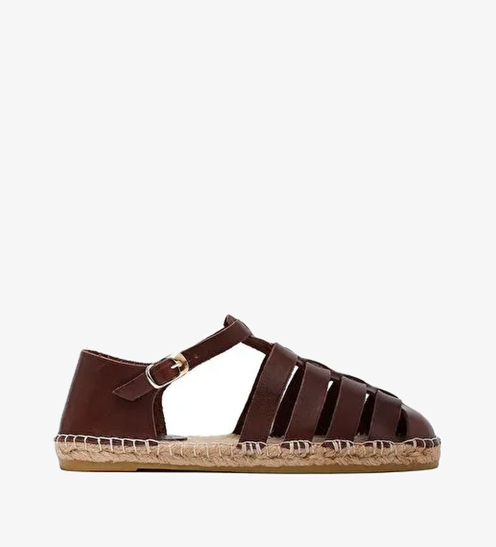 Kadın Kahverengi Deri Espadril 25SFD206518 - Görsel 1