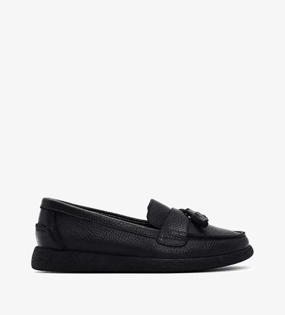 Kadın Siyah Püsküllü Deri Comfort Loafer 25AFD1502FT - Görsel 1