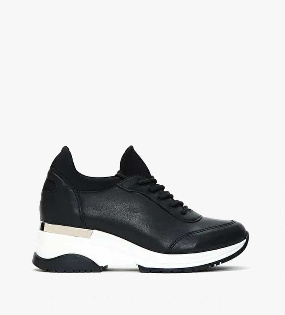 Kadın Siyah Bağcıklı Dolgu Topuklu Sneaker 25AFE220114 - Görsel 1
