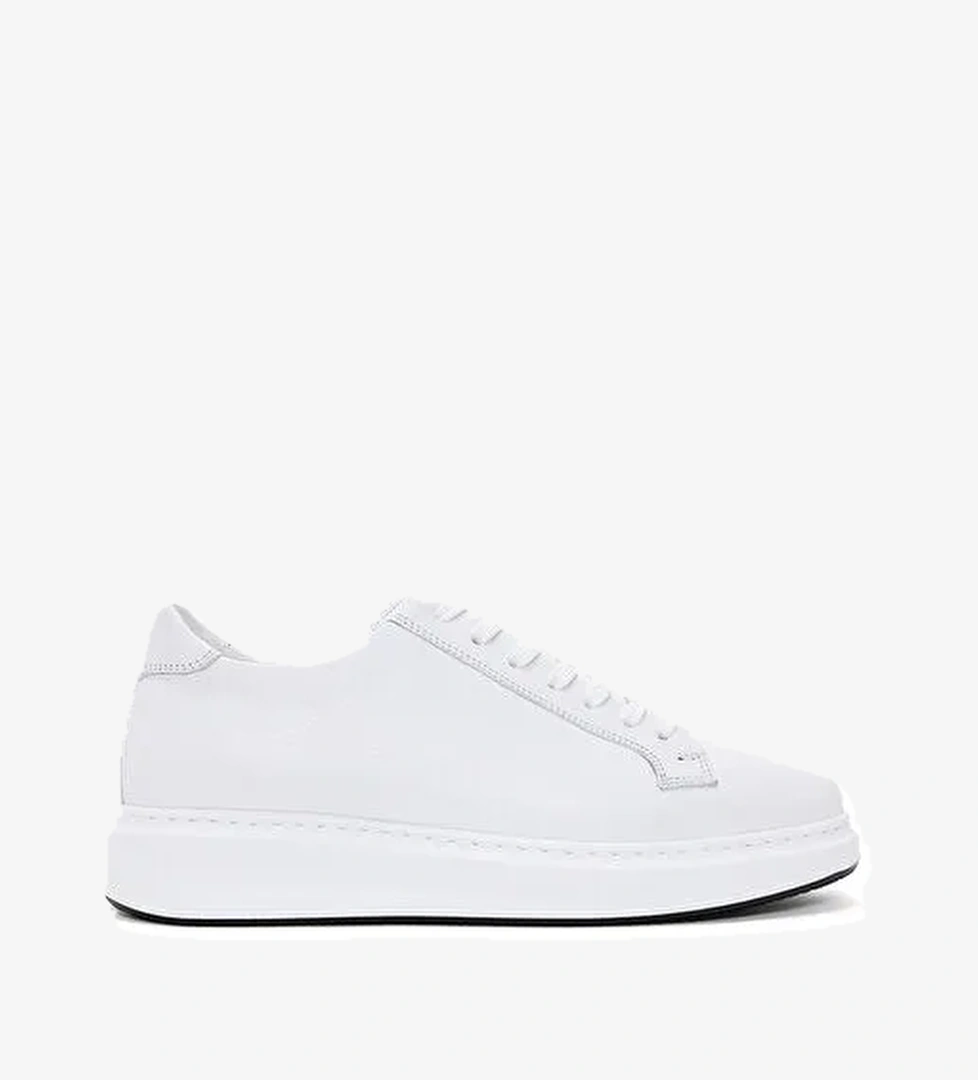 Erkek Beyaz Bağcıklı Deri Sneaker 25WFD640718 - Görsel 1