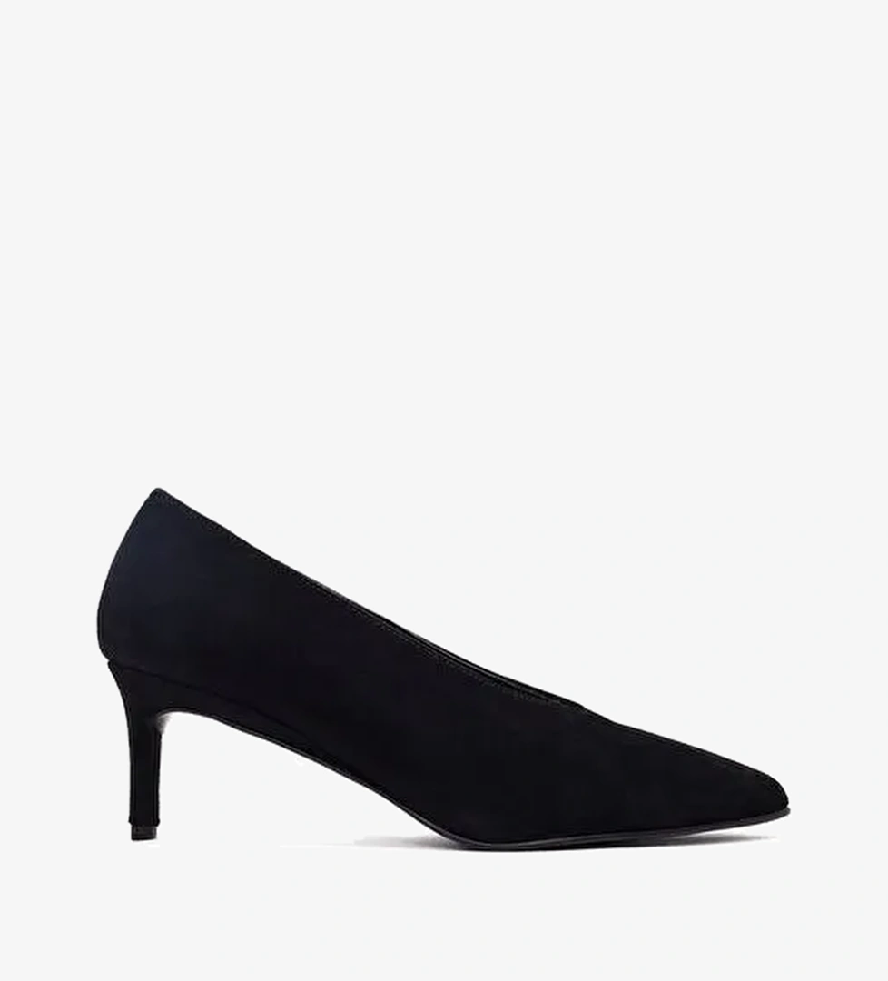 Kadın Siyah Kısa İnce Topuklu Süet Deri Stiletto 25AFD184910 - Görsel 1