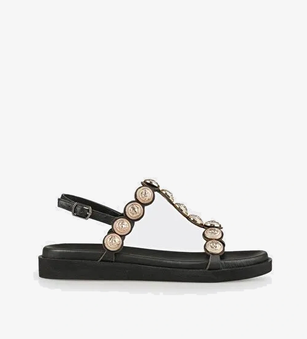 Siyah Deri Kadın Sandalet - Görsel 1