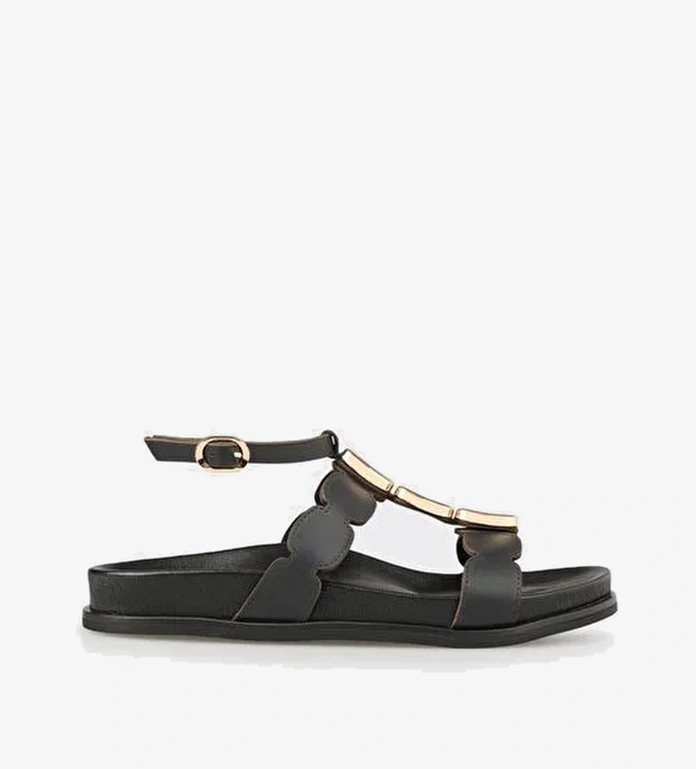 Siyah Deri Kadın Sandalet - Görsel 1