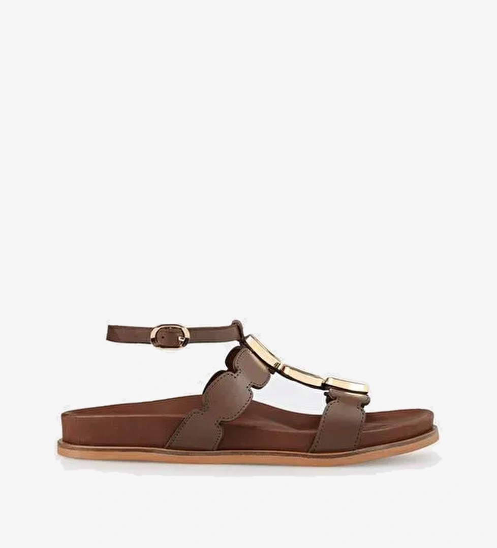 Kahve Deri Kadın Sandalet - Görsel 1