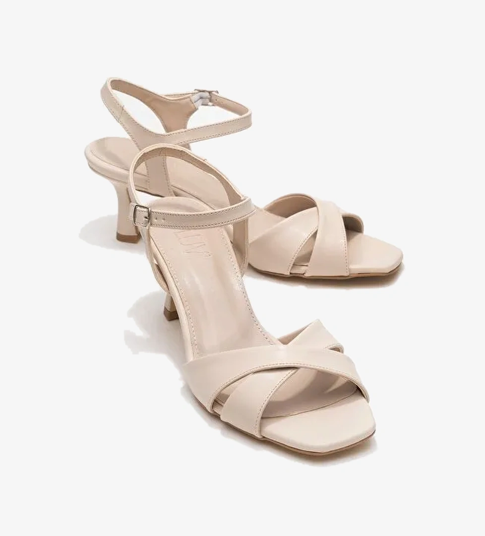 Luvi Shoes Luvi Shoes MELİN Bej Cilt Çapraz Bantlı Kadın Topuklu Ayakkabı | Boyner Bej - 1. görsel