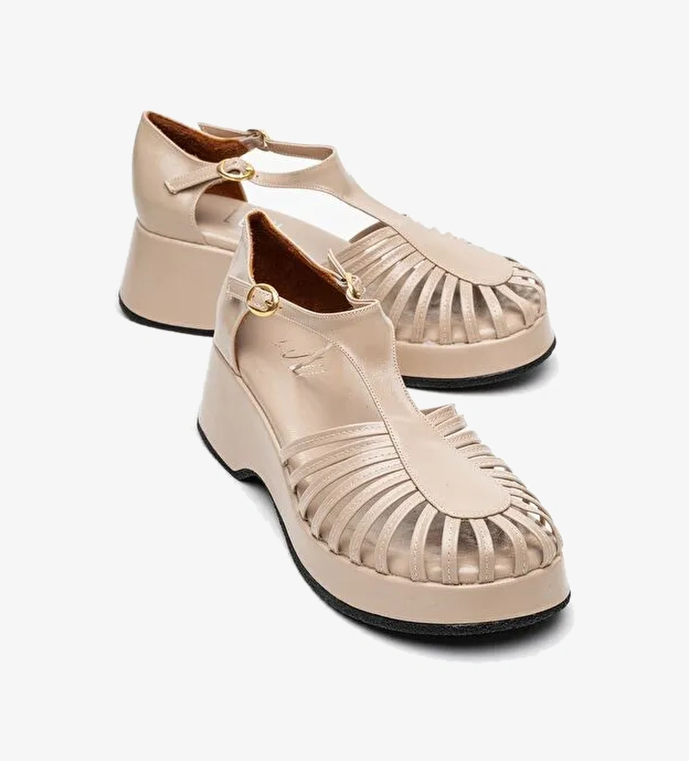 ANIEL Bej Kadın Dolgu Topuklu Sandalet - Görsel 1