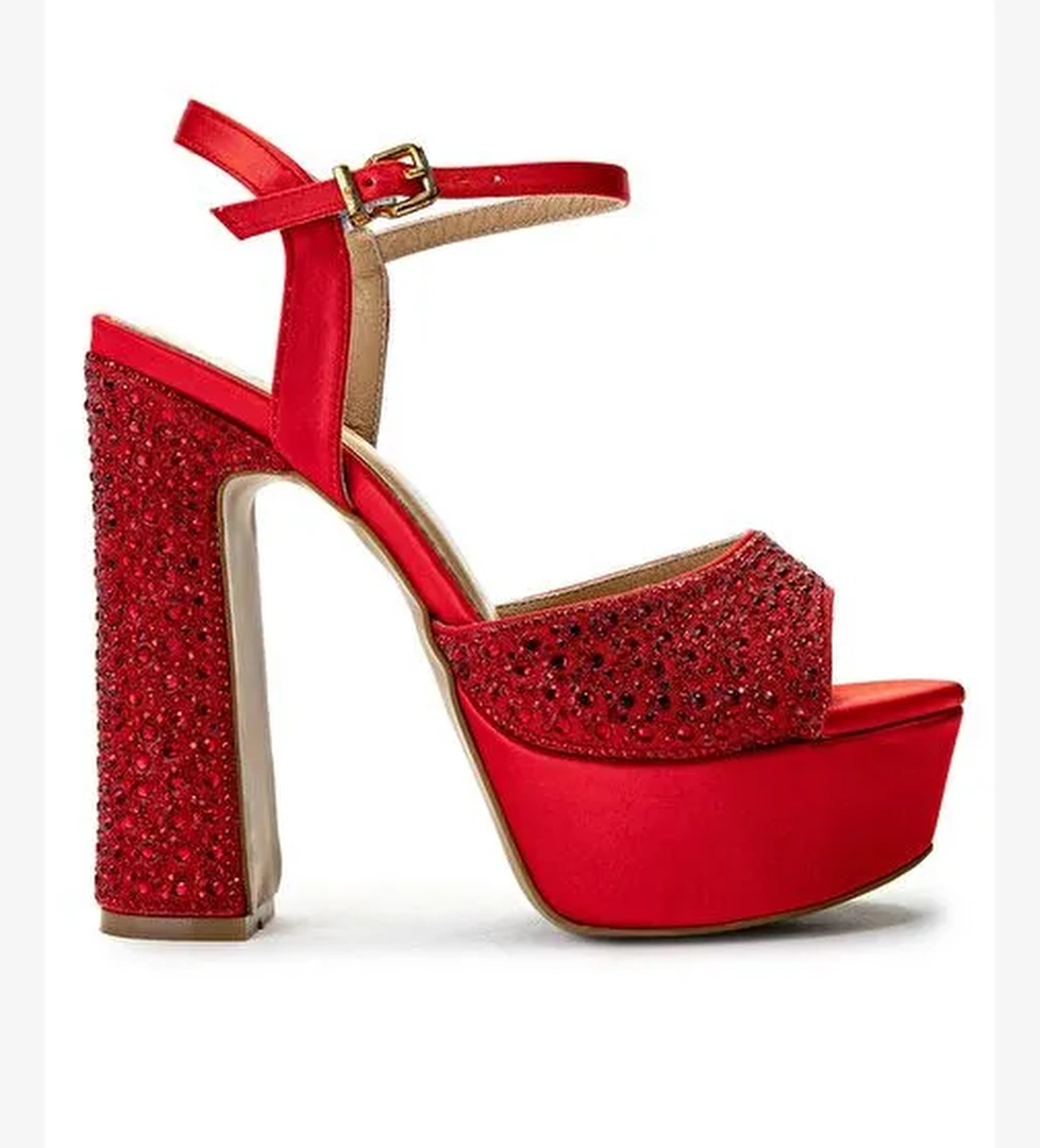 Tamer Tanca Kadın Suni Deri Kırmızı Topuklu Ayakkabı - Görsel 1