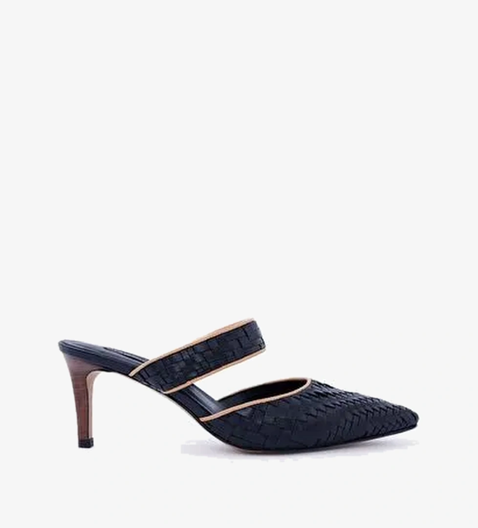 Örgü Detaylı Deri Topuklu Terlik - Görsel 1