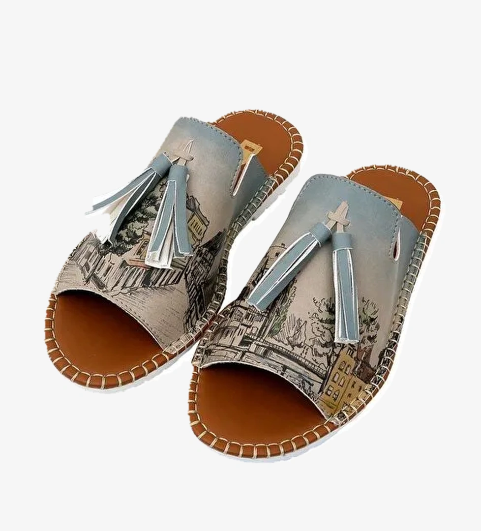 Kadın Vegan Deri Çok Renkli Terlik - Take a Walk Tasarım - Görsel 1