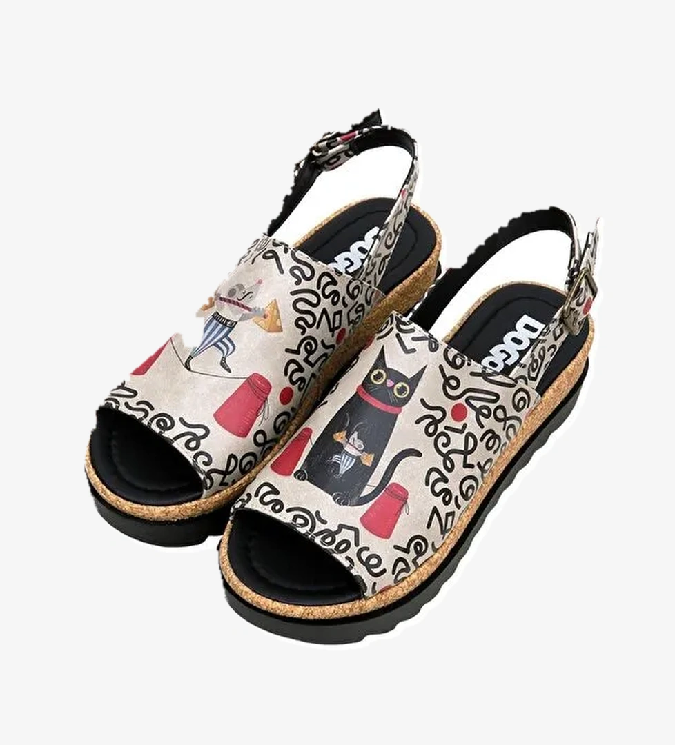 Kadın Vegan Deri Çok Renkli Kalın Taban Sandalet - Cat and Mouse Tasarım - Görsel 1