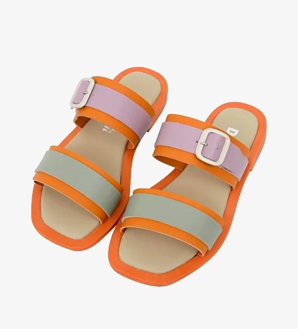 Kadın Vegan Deri Turuncu Terlik - Orange Sunny Tasarım - Görsel 1