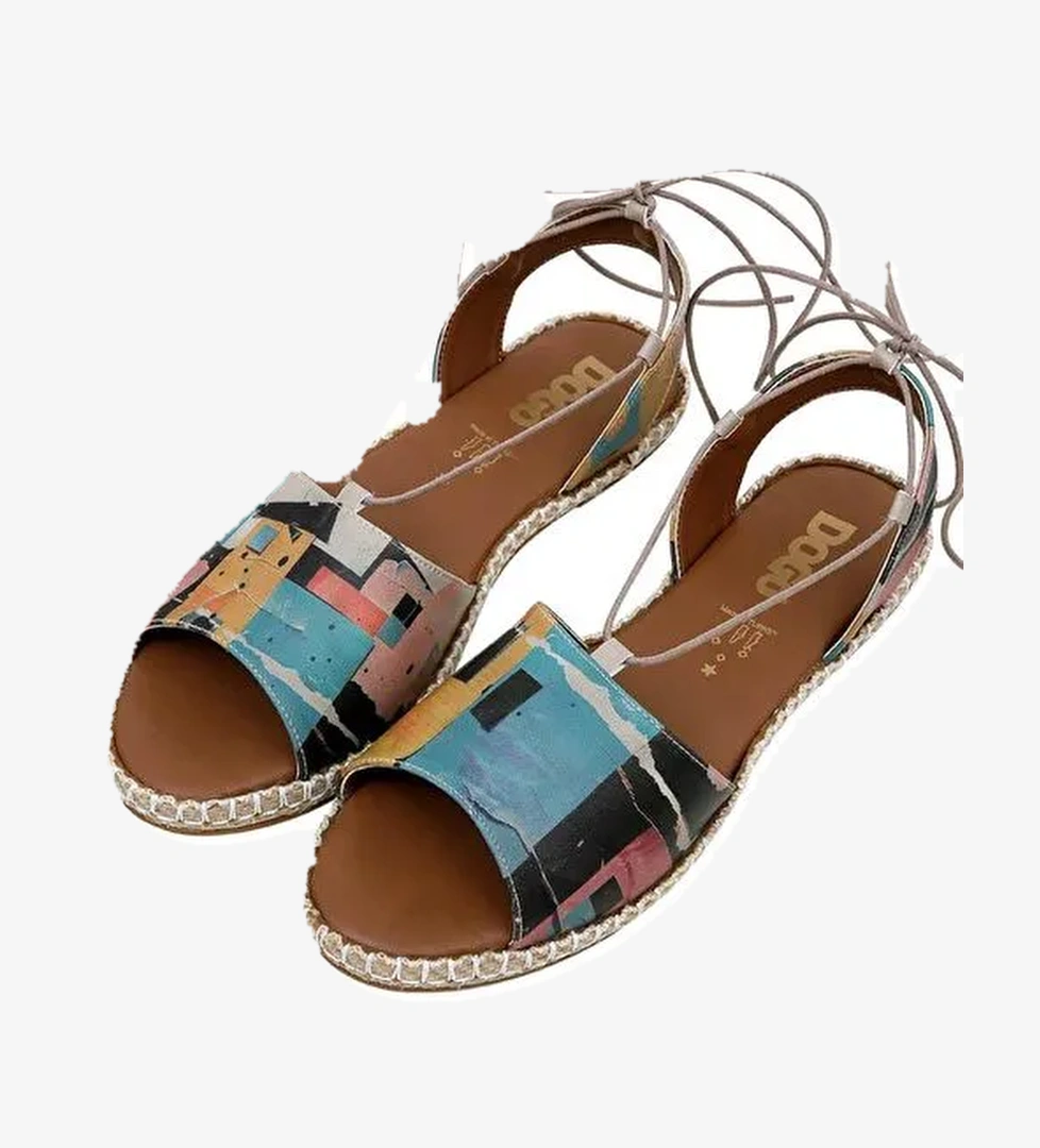 Kadın Vegan Deri Çok Renkli Bağcıklı Sandalet - Block Houses Tasarım - Görsel 1