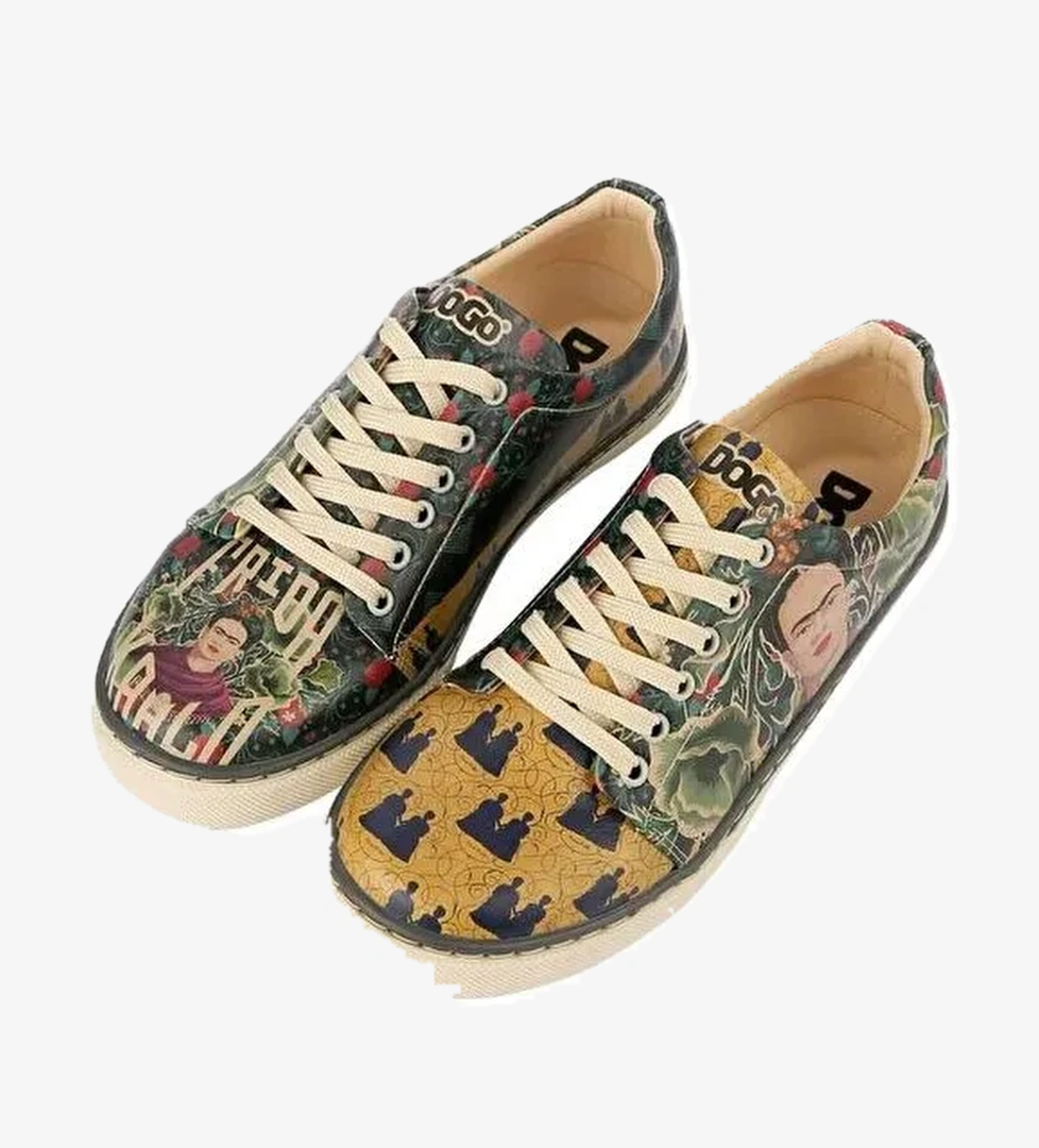 Kadın Vegan Deri Yeşil Sneakers - Frida’s World Frida KahloTasarım - Görsel 1