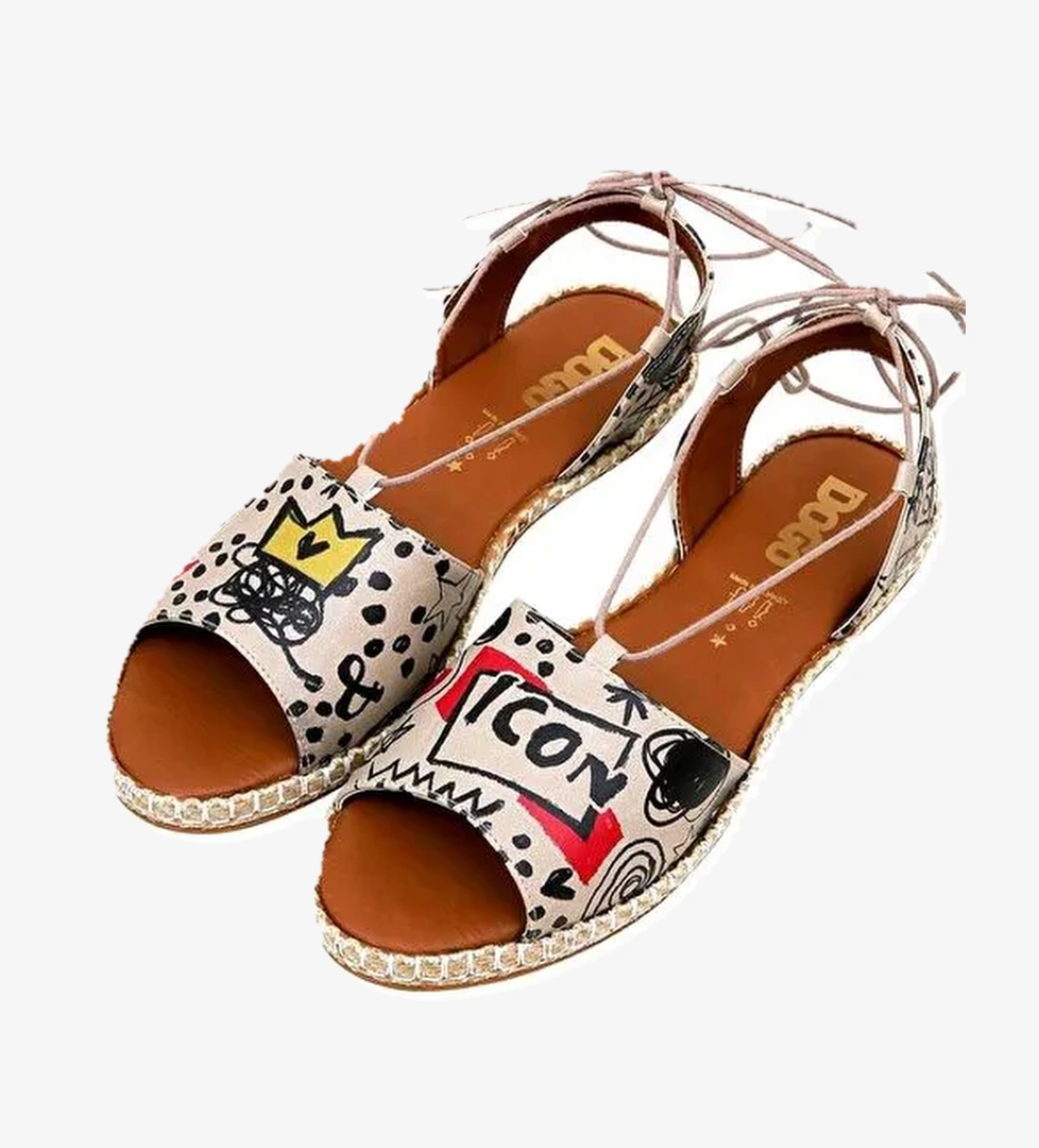 Kadın Vegan Deri Çok Renkli Bağcıklı Sandalet - Icon Tasarım - Görsel 1
