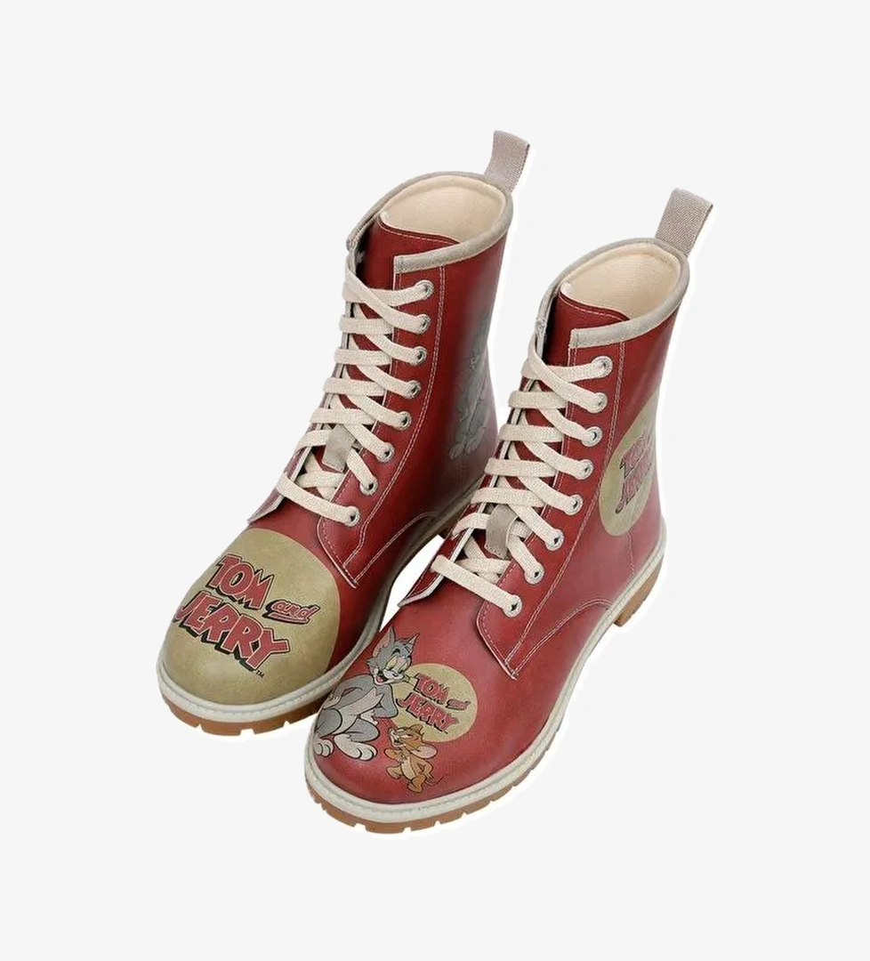 Kadın Vegan Deri Turuncu Uzun Bot - Warner Bros Tom ve Jerry Tasarım - Görsel 1