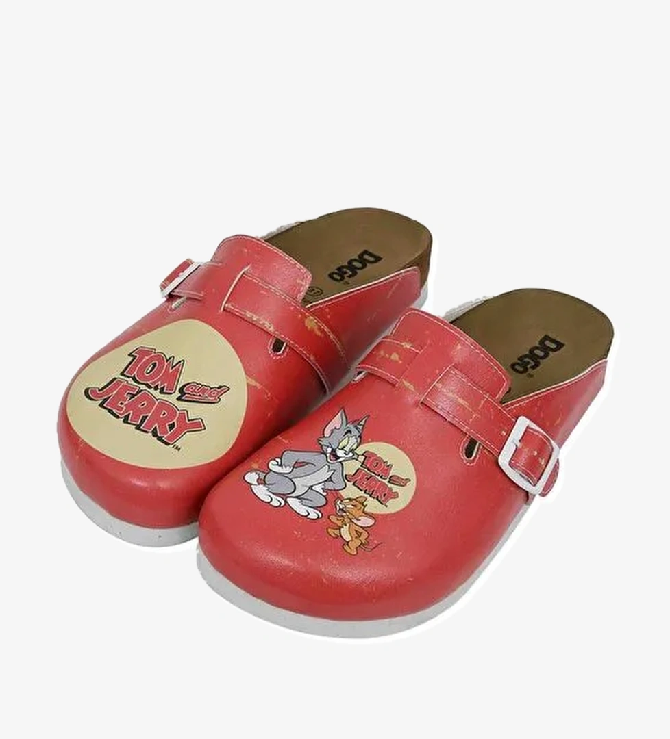 Kadın Vegan Deri Turuncu Terlik - Warner Bros Tom ve Jerry Tasarım - Görsel 1