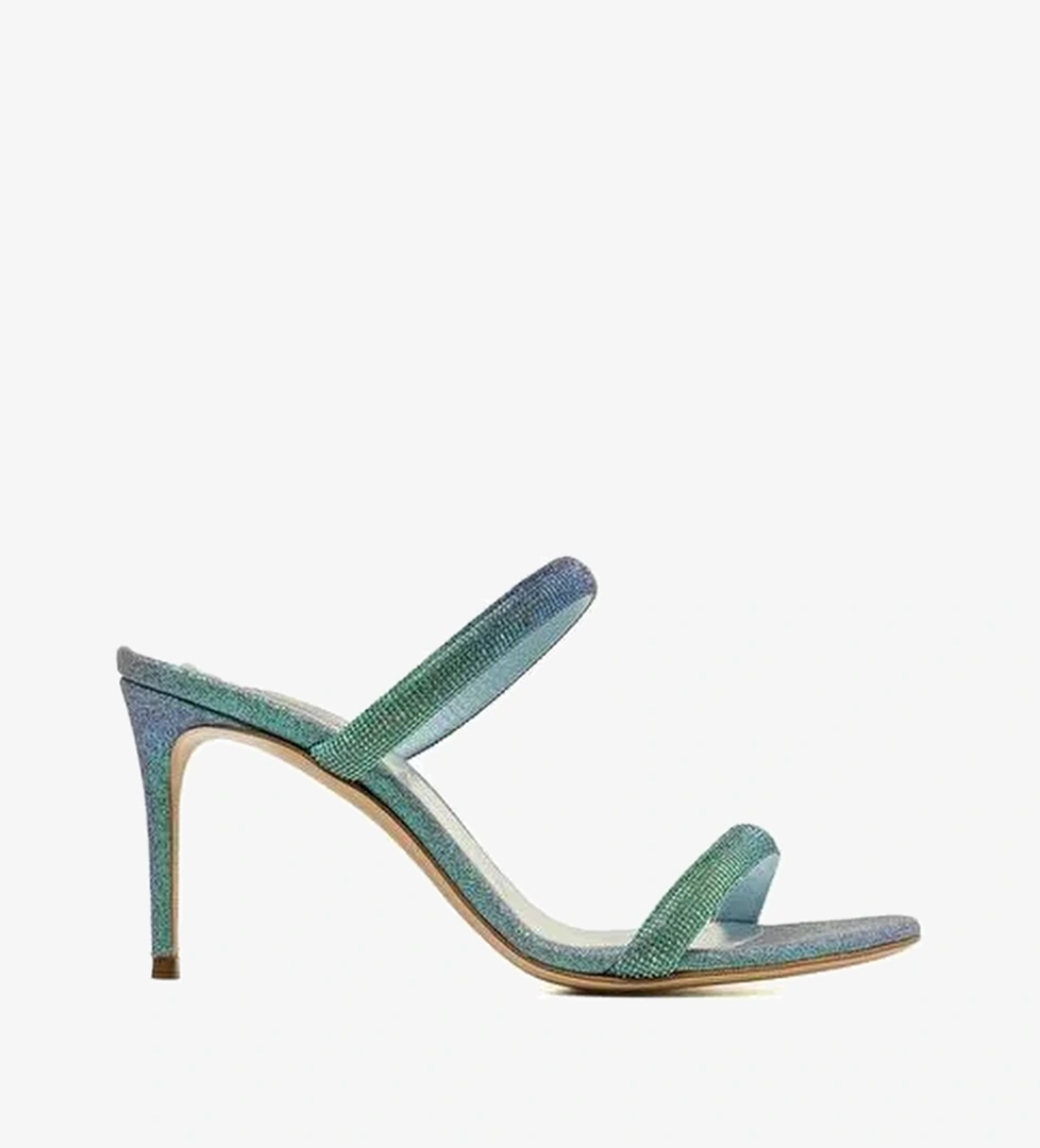 Turkuaz Taşlı Degrade Bant Topuklu Terlik - Görsel 1