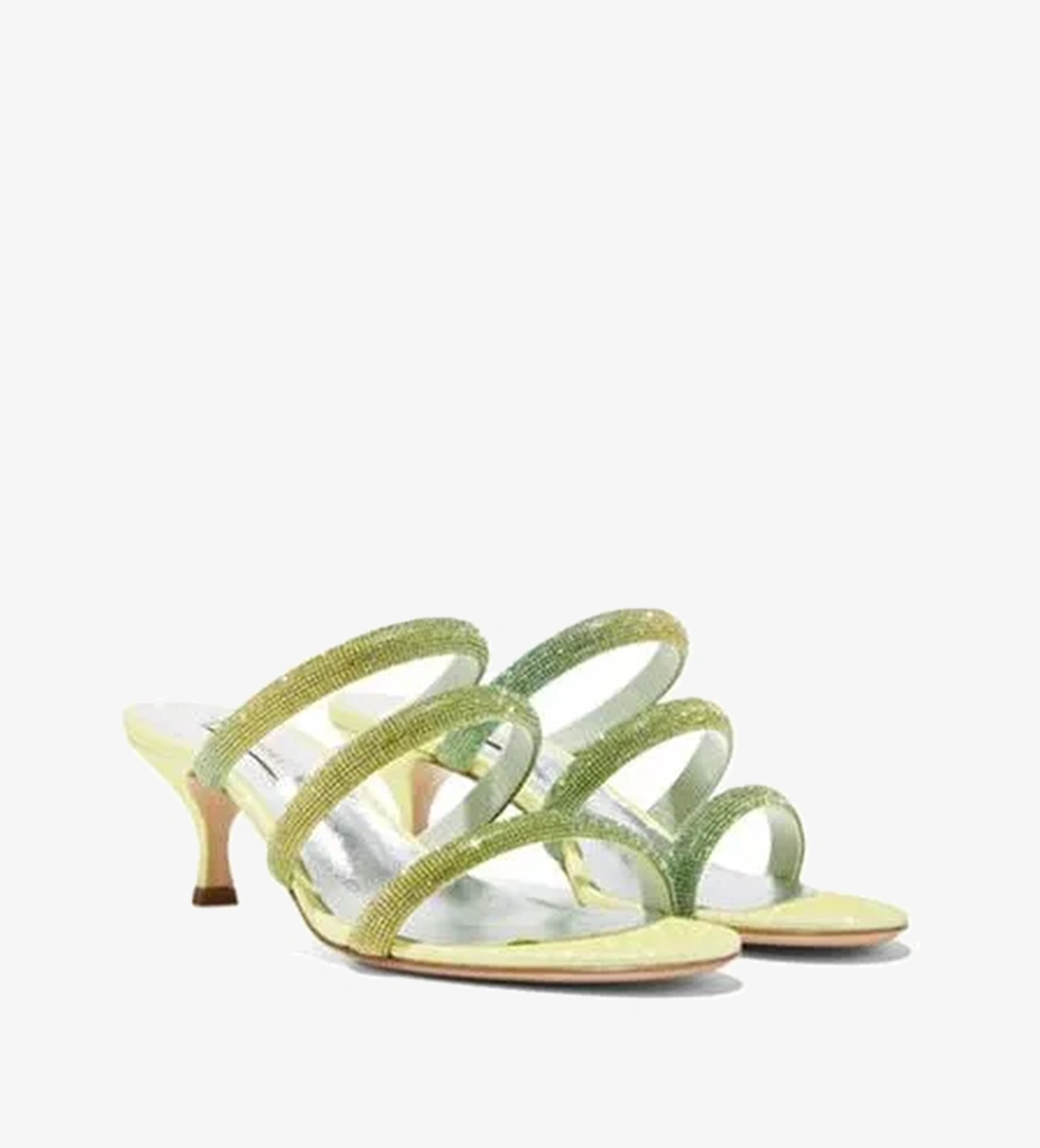 Sarı Taşlı Degrade Bant Topuklu Terlik - Görsel 1