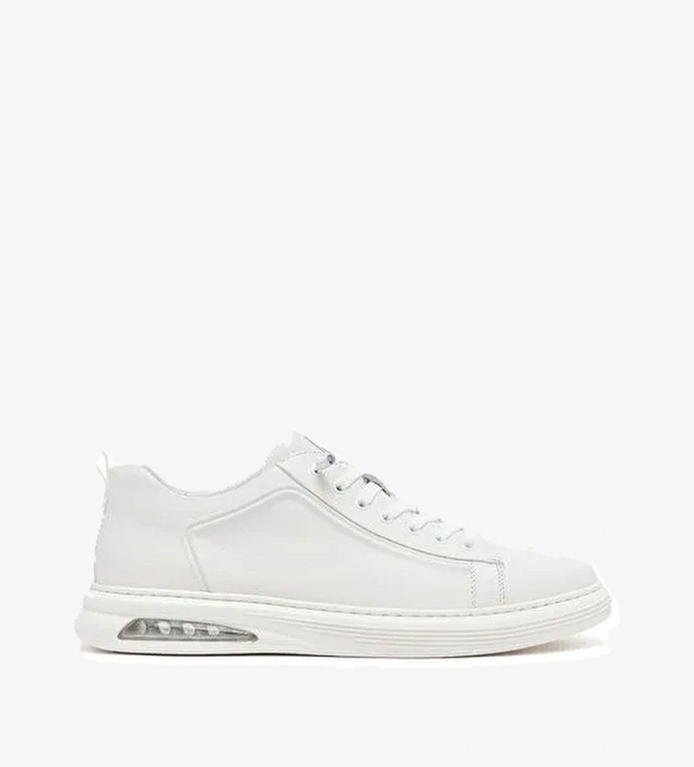 Erkek Beyaz Bağcıklı Deri Sneaker 25WFD692418 - Görsel 1