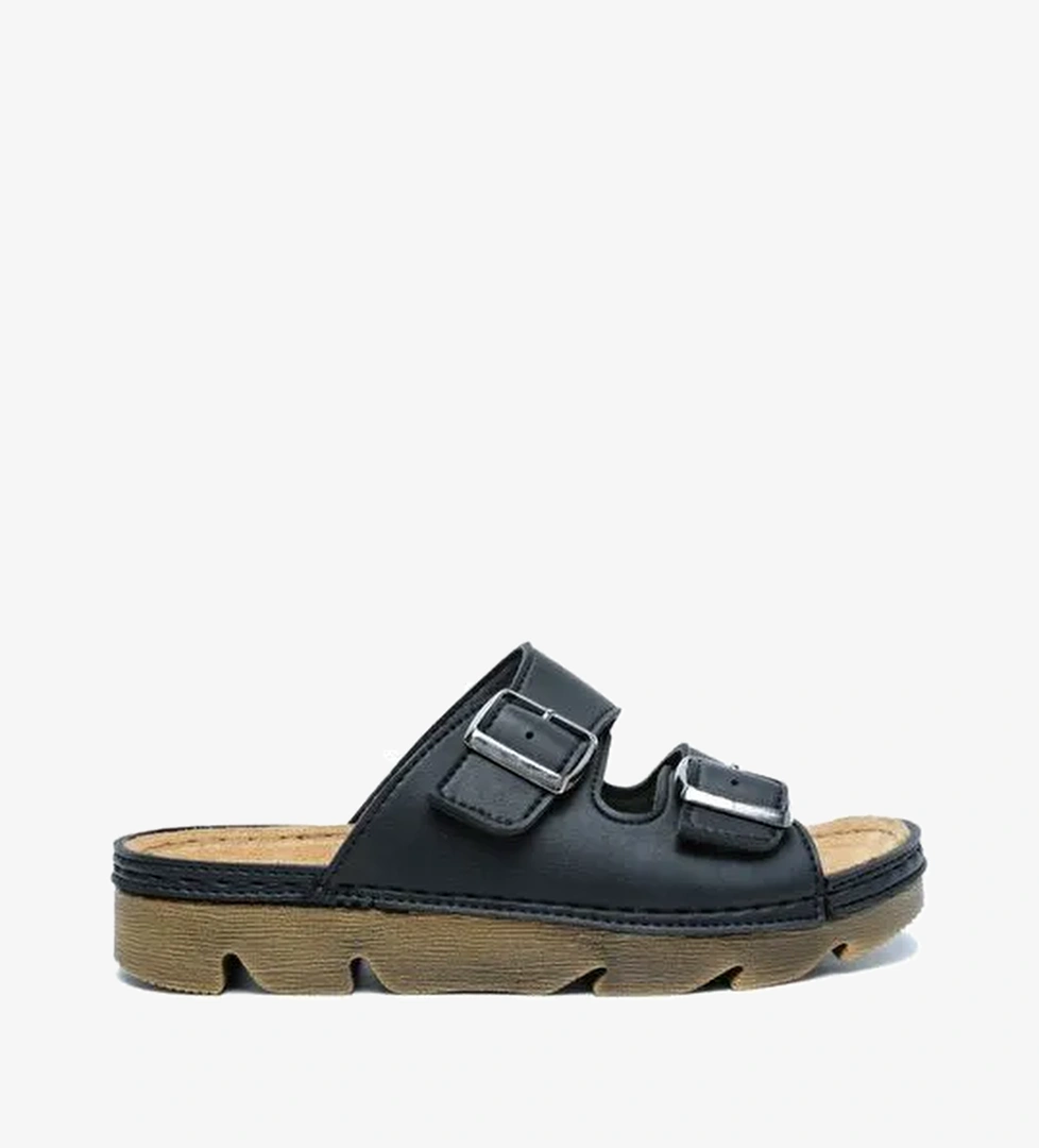 SIB220517-V2 Kifidis-Natura Kadın Çift Bantlı Anatomik Deri Terlik 36-41 - Görsel 1