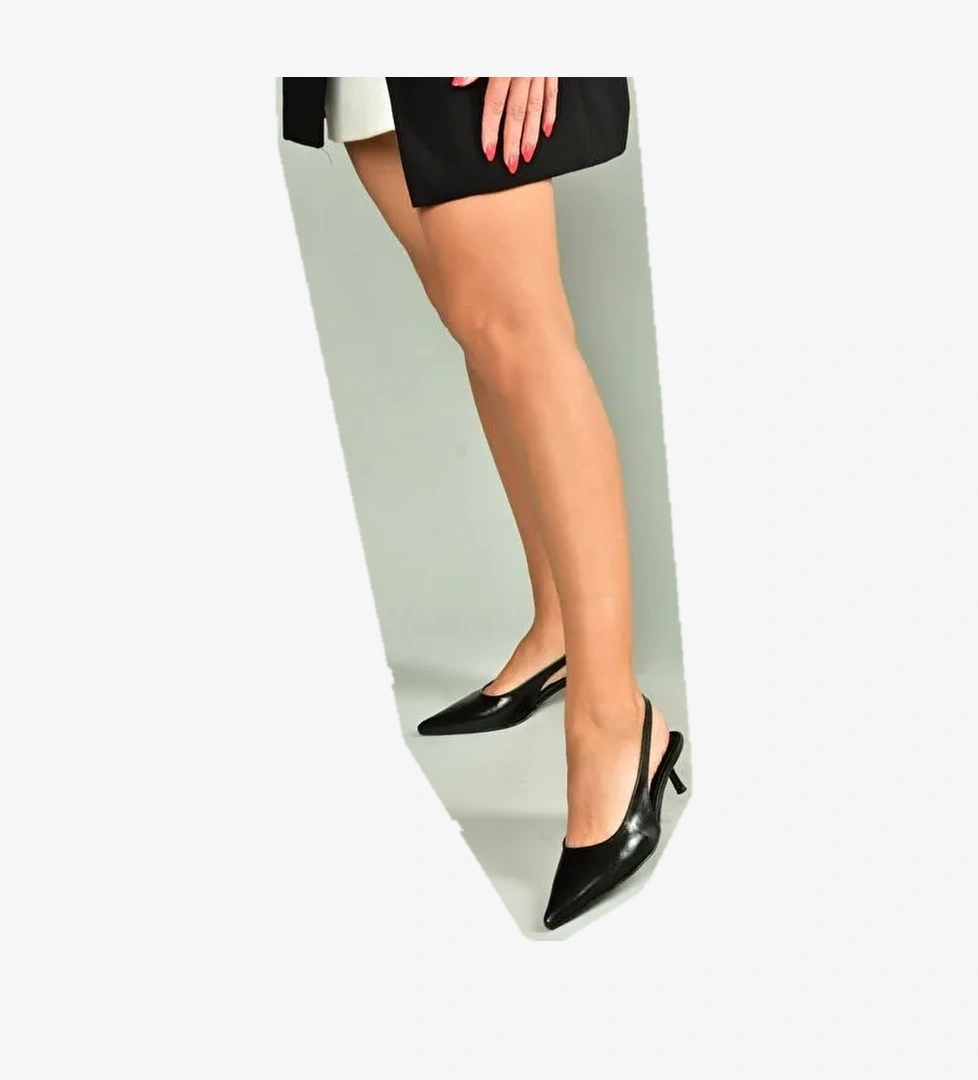 U518439809 Siyah Alçak Topuklu Kadın Ayakkabı - Görsel 1