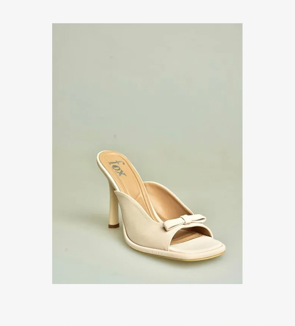 U997451204 Ten Kumaş İnce Topuklu Kadın Terlik - Görsel 1