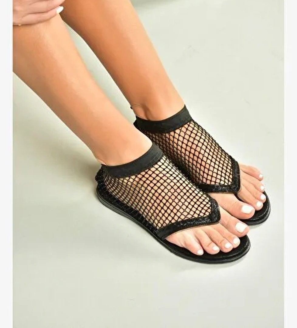 U713261215 Siyah File Parmak Arası Kadın Sandalet - Görsel 1