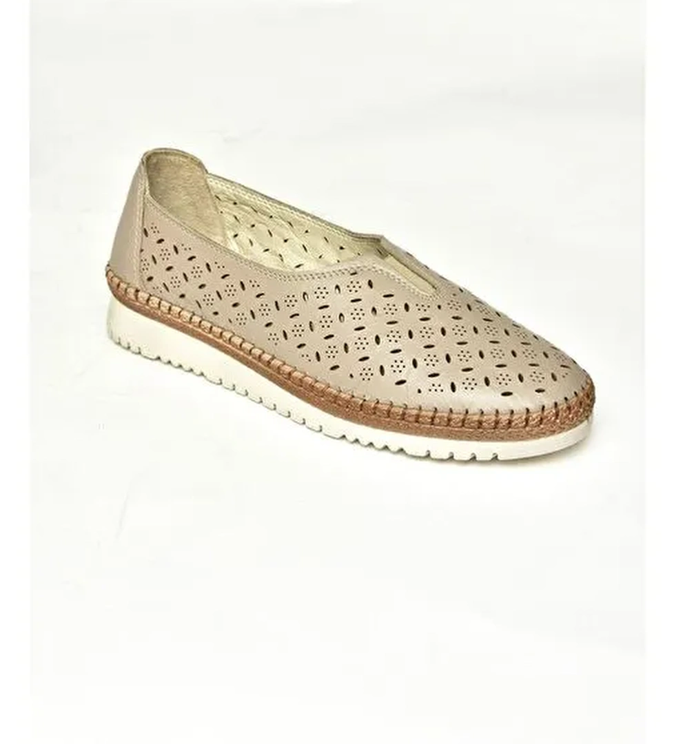 U555300203 Vizon Hakiki Deri Comfort Ortopedik Taban Kadın Ayakkabı - Görsel 1