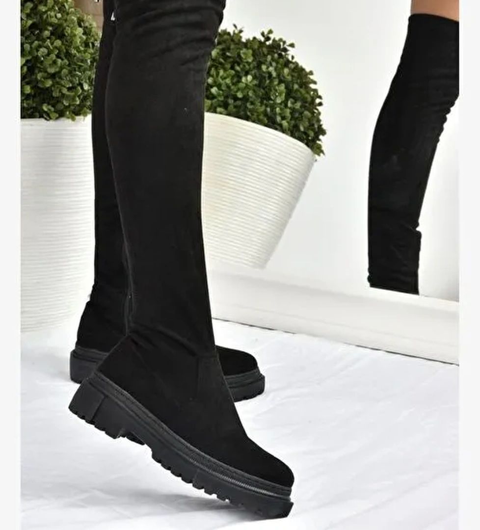 Siyah Streç Dizüstü Esnek Süet Kadın Çizme L670125302 - Görsel 1