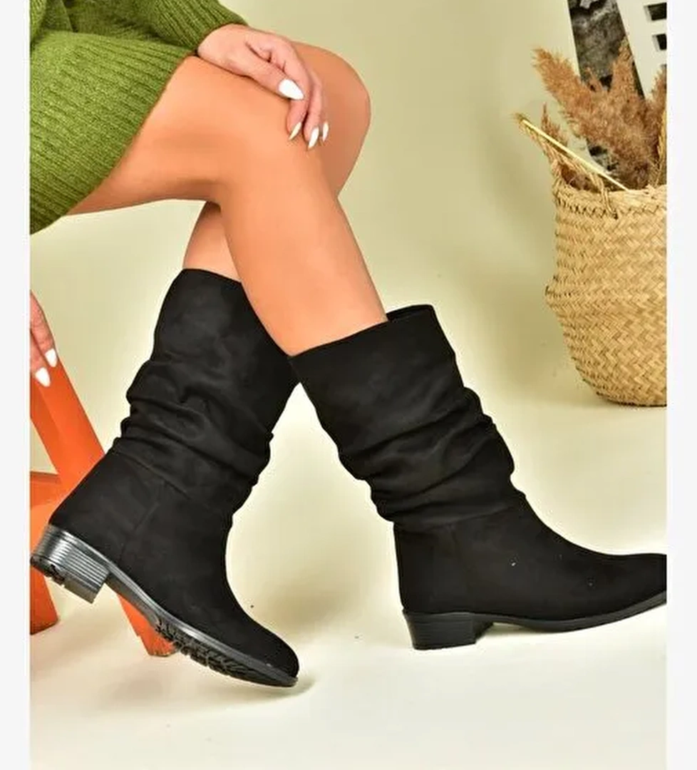 Siyah Süet Büzgülü Günlük Kadın Çizme N726602102 - Görsel 1