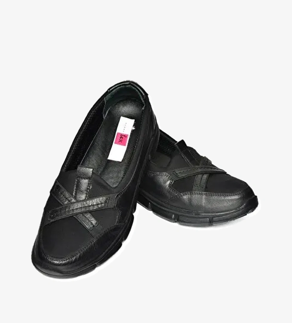 R555076003 Siyah Hakiki Deri Comfort Ortopedik Taban Kadın Ayakkabı - Görsel 1