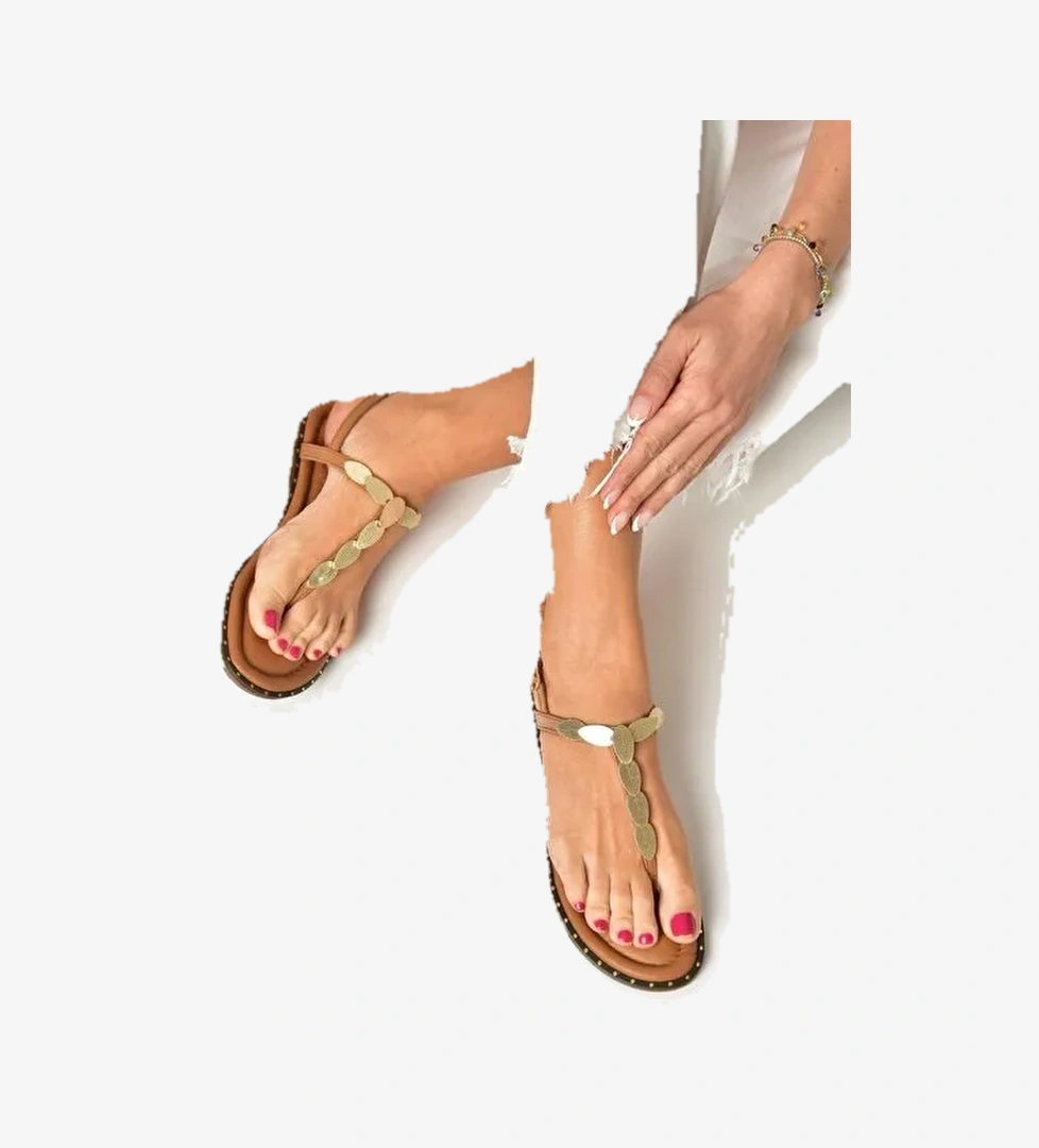 U291240103 Taba Hakiki Deri Parmak Arası Sandalet - Görsel 1