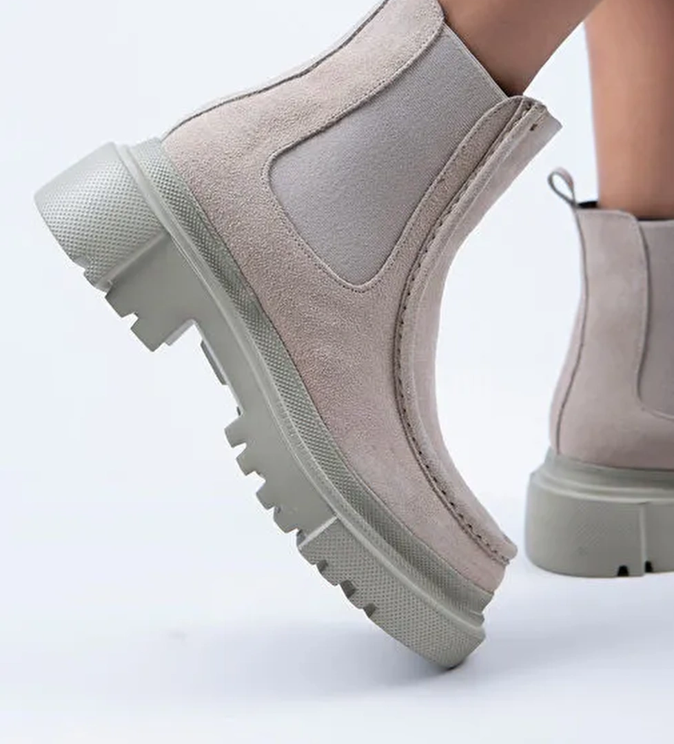 Manijero Agnes Kadın Hakiki Deri Çift Taraf Lastikli Bej Süet Bot - Görsel 1